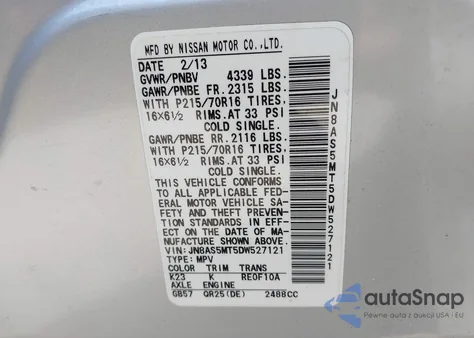 2013 Nissan Rogue S из США, поврежденный, VIN JN8AS5MT5DW527121